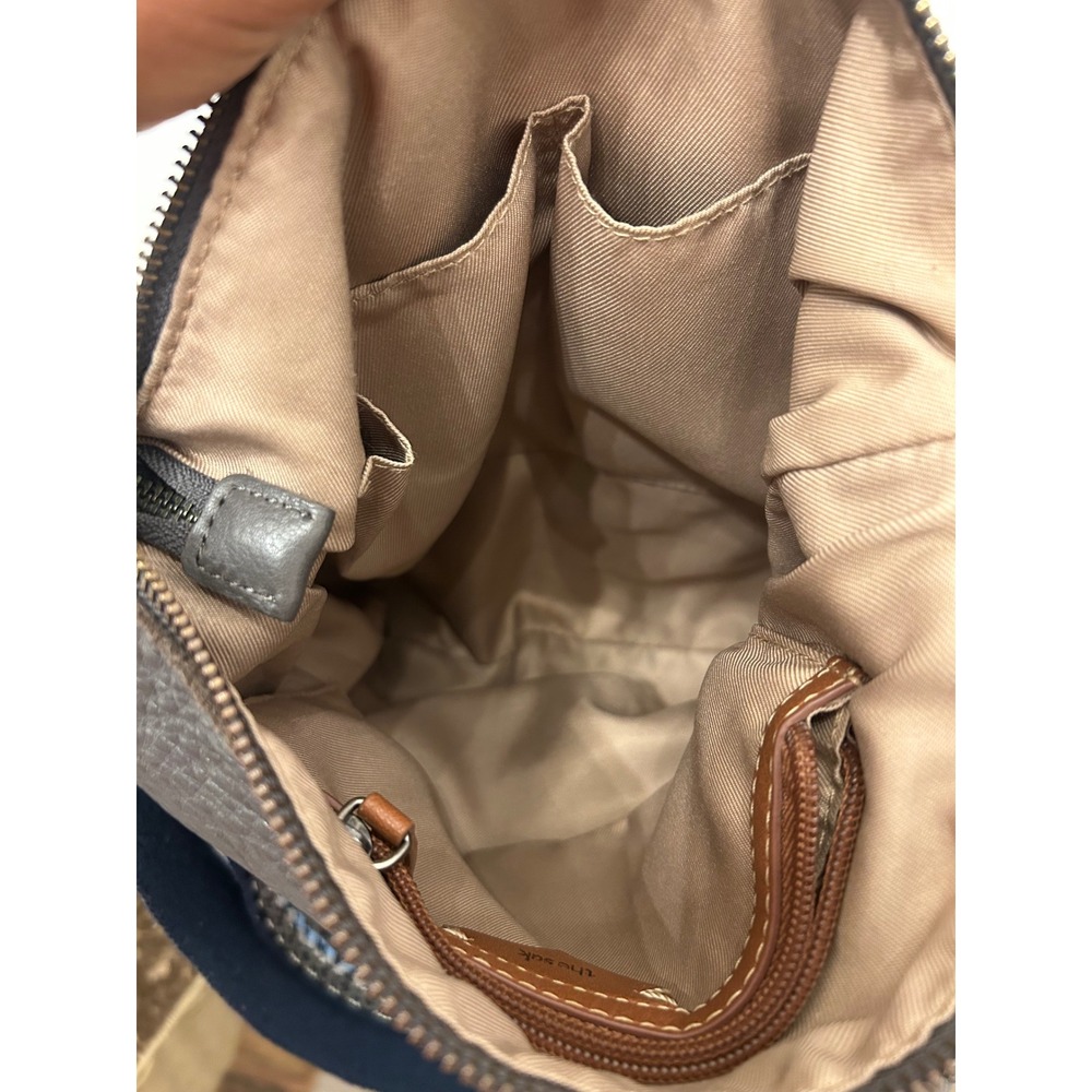 The Sak Gray Pebbled Leather Crossbody Bag with Woven Geometric Strap Messenger - Picture 10 of 11